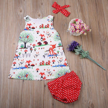 Load image into Gallery viewer, Summer Baby Girl Clothes Toddler Floral Headband Cartoon Dress Dot Shorts Outfits Clothes set 0-24M For Baby Girls With Bow