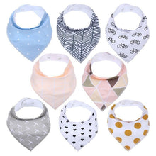 Load image into Gallery viewer, 8PCS/SET Comfortable Colorful 100% Organic Cotton Adjustable Snaps Bandana Saliva Bibs For Baby Boys & Girls Kids