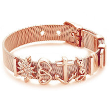 Load image into Gallery viewer, Fashion Stainless Steel Woman and Men Bracelet Mesh Bracelet Set Crystal Heart Anchor Charm Fine Bracelet Bangle For Female Lover