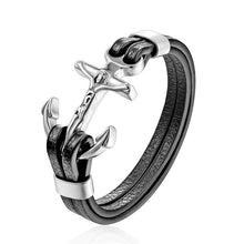 Load image into Gallery viewer, Genuine Leather Anchor Bracelet Men Lion Double Wolf Shackles Stainless Steel Charm Bracelets Wristband Fashion Jewelry