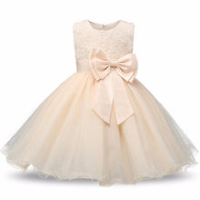 Load image into Gallery viewer, Handmade Luxury New Elegant Girls White First Birthday Party Wear 3D Rose Flower Dress Toddler Girl IWth Big Bow