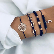 Load image into Gallery viewer, Bohemian Black Beads Chain Bracelets Bangles For Women Fashion Heart Compass Gold Color Bracelets Sets Luxury Jewelry Gifts