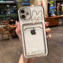 Load image into Gallery viewer, Ultra-light Transparent Photo Card Pocket Wallet Case For iPhone 13 11 12 14 Pro Max XS XR X 8 7 6S Plus Plating Cute Bear Rabbit Soft Phone Cover Cute Case with Card Holder Soft Cover