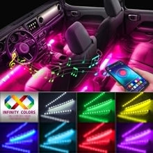 Load image into Gallery viewer, Interior Car Lights LED Car Strip Lights with Two-Line Waterproof Design RGB LED Strip Light With USB Wireless Remote Music Control Multiple Modes and Music Sync Under Dash Car Lighting with Car Charger, DC 12V