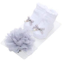 Load image into Gallery viewer, Baby Newborn Solid Color Lace Baby Bowknot Socks & Princess Cute Baby Socks Hair Band Set FOr Girls Baby In Modern Design
