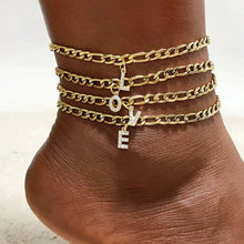 Load image into Gallery viewer, Mandotos Crystal A Z Letter Initial Anklets For Women Cuban Link Stainless Steel Beach Anklet