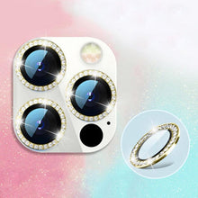 Load image into Gallery viewer, 2023 New Diamond Bling Metal Ring Glass Protective Cap For iPhone 14 13 12 11 Pro Max Mini Camera Lens Circle Protector Paste Tempered Glass Camera Cover Camera Lens Protector
