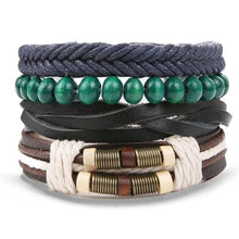 Load image into Gallery viewer, Vintage Black Bead Bracelets For Men Fashion Hollow Triangle Leather Bracelet & Bangles Multilayer Wide Wrap Jewelry For Men and Women