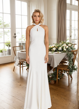 Load image into Gallery viewer, Haltered trumpet style Greece Goddess dress minimalist modern Satin wedding dress little white dress