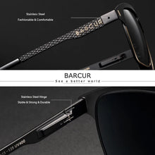 Load image into Gallery viewer, BARCUR Polarized Men’s Sunglasses – Fashionable Square Stainless Steel Frame UV400 Protection Anti-Reflective Outdoor Sports & Driving Eyewear – Original Design Casual Style with Premium Polycarbonate Lenses