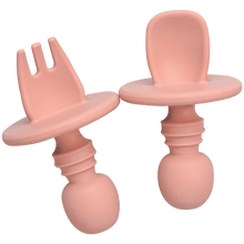 Load image into Gallery viewer, Big Baby Feeding Unique Spoon And Fork Set Soft Silicone Feeding Flatware Safe Training Spoon For Baby Girls And Boys