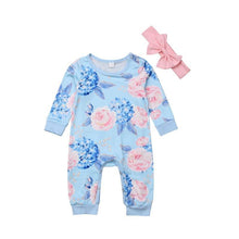 Load image into Gallery viewer, Modern Printed Newborn Baby Girl Romper Floral Jumpsuit Outfit Clothes Set With Bow In Elegant Modern Design