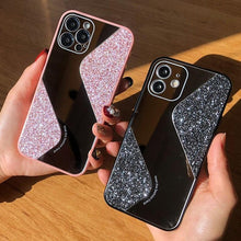 Load image into Gallery viewer, Women Luxurious Glitter Makeup Mirror Phone Case For iPhone 12 11 Pro MAX X XS XR 8 7 Plus Luxury Silicone Shockproof Cover Fixed Non Moving Sparkling Shining Glitter Stars Soft Silicone Case