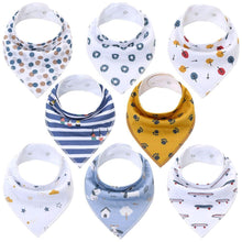 Load image into Gallery viewer, 8PCS/SET Comfortable Colorful 100% Organic Cotton Adjustable Snaps Bandana Saliva Bibs For Baby Boys & Girls Kids