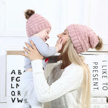 Load image into Gallery viewer, Infant Baby Boy Girl & Mom Winter Knit Warm Soft Beanie Hat Hairball Cap for Adult Children Family Matching Caps Hats