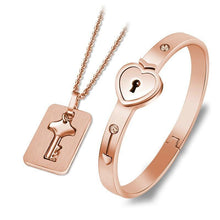 Load image into Gallery viewer, Fashion Concentric Lock Key Titanium Steel Stainless Steel Luxury Jewelry Bracelet and Necklace Couple Sets For Women