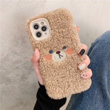 Load image into Gallery viewer, Cute Brown Bear Plush Phone Case For Iphone 14 11 12 13 Pro Max 7 8 X XS Max XR SE2 Autumn And Winter Shockproof Full Case Cover Cute Bear Animal Winter Warm Plush Fabric Phone Case