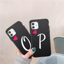 Load image into Gallery viewer, Women Elegant Black Initial Letter A-Z Love Heart Couples Phone Case For iPhone 13 12 Pro Max Mini Luxury Soft Silicone Cover Name Letter Case