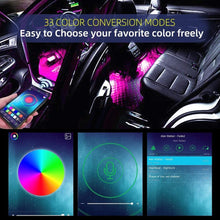 Load image into Gallery viewer, Interior Car Lights LED Car Strip Lights with Two-Line Waterproof Design RGB LED Strip Light With USB Wireless Remote Music Control Multiple Modes and Music Sync Under Dash Car Lighting with Car Charger, DC 12V