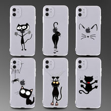 Load image into Gallery viewer, Cute Cartoons Black Cat Transparent Phone Cover For Iphone 14 14promax 14plus 13promax 13 12 11 Shockproof Clear Phone Case Adorable Soft Girls Print Cat Design Clear Cute Flexible Silicone Phone Case