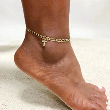 Load image into Gallery viewer, Mandotos Crystal A Z Letter Initial Anklets For Women Cuban Link Stainless Steel Beach Anklet