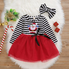 Load image into Gallery viewer, New Dress Baby Girls Christmas Santa Striped Print Dress And Headband Outfits Children