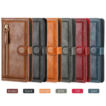Load image into Gallery viewer, Luxury Leather Flip Wallet Case For iPhone 14 13 12 11 Pro MAX X XS XR Card Holder Stand Cover Retro Brown Card Holder Slots Pocket Case PU Leather Magnetic Closure Kickstand Shockproof Flip Case