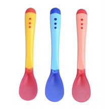 Load image into Gallery viewer, 4 Color Advanced Silicone Feeding Spoon Temperature Sensing Weaning Soft Head Spoons for 4-24 Months Baby And Spoon and Bowl Set
