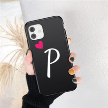 Load image into Gallery viewer, Women Elegant Black Initial Letter A-Z Love Heart Couples Phone Case For iPhone 13 12 Pro Max Mini Luxury Soft Silicone Cover Name Letter Case