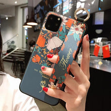 Load image into Gallery viewer, Rose Flowers Wrist Strap Phone Cases For iPhone 13 12 11 14 pro MAX X XR XS MAX 7 8 Plus Cover Hand Band Cases Soft Full Protection Slim Colorful Protective Phone Case For iPhone