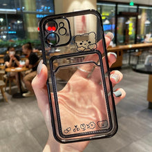 Load image into Gallery viewer, Ultra-light Transparent Photo Card Pocket Wallet Case For iPhone 13 11 12 14 Pro Max XS XR X 8 7 6S Plus Plating Cute Bear Rabbit Soft Phone Cover Cute Case with Card Holder Soft Cover