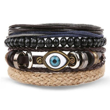 Load image into Gallery viewer, Vintage Black Bead Bracelets For Men Fashion Hollow Triangle Leather Bracelet & Bangles Multilayer Wide Wrap Jewelry For Men and Women