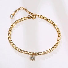 Load image into Gallery viewer, Mandotos Crystal A Z Letter Initial Anklets For Women Cuban Link Stainless Steel Beach Anklet