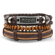 Load image into Gallery viewer, Vintage Black Bead Bracelets For Men Fashion Hollow Triangle Leather Bracelet & Bangles Multilayer Wide Wrap Jewelry For Men and Women