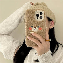 Load image into Gallery viewer, Cute Furry Fluffy Brown Bear Phone Case For iPhone 11 12 13 Pro Max 6 7 8 Plus X XS Max XR SE 2020 Winter Plush Warm Soft Cover Autumn and Winter Shockproof Full Case Cover