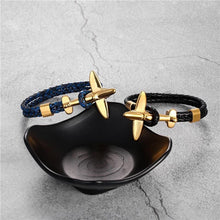 Load image into Gallery viewer, Stainless Steel Gold Aviation Airplane Anchor Bracelets For Men and Women In Retro Leather Bracelet Air Force Style Homme Jewelry Style