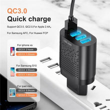 Load image into Gallery viewer, Portable USB Charger 3A Quick Charge 3.0 Mobile Phone Charger 4 Port 48W Fast Wall Chargers