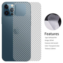 Load image into Gallery viewer, 2Pcs Carbon Fiber Matte Back Film For iPhone 14 13 12 Mini 11 Pro XR X XS Max 7 8 Plus SE3 Transparent Scratch Resistant Sticker Slim Fit Clear Transparent 3D Carbon Fiber Back Skin Rear Screen Guard Protector Sticker
