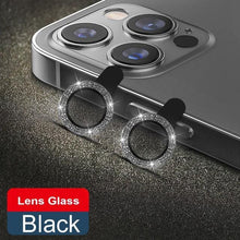 Load image into Gallery viewer, Glitter Diamond Camera Lens Protector For Iphone 13 Pro Max Mini Camera Metal Ring Glass For Iphone 12 11 Pro Max Protective Cap Diamond Glitter Camera Lens Protector On For Iphone