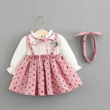 Load image into Gallery viewer, Modern New Baby Girl Dress Cotton Print Bow Princess Dress With Baby Headbands 2pcs Clothes Set With Bow