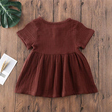 Load image into Gallery viewer, Kids Summer Cotton Linen Dress with Plain Short sleeve Party A-line dress For Small Girls 1-3 Years
