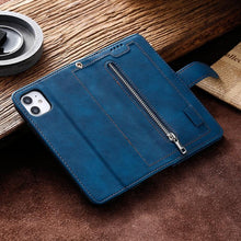 Load image into Gallery viewer, Business Blue New Cards Flip Leather Case For iPhone 14 13 12 11 Pro Max 10 X 6 6s 7 8 Plus XR XS Max Multifunctional Wallet Phone Case Multi-Card Wallet Leather iphone Case