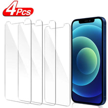 Load image into Gallery viewer, 4Pcs Protective glass on For iPhone 14 13 12 11 Pro Max XS XR Mini screen protector Tempered glass For iphone 7 8 14 Plus glass Clear Screen Protector Guard Anti Scratch Screen Protector For iPhone
