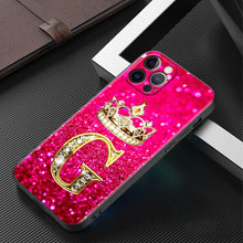 Load image into Gallery viewer, Pink Shiny Letter Phone Case For Iphone 11 7 Pro Xr X Xs Max 6 6s 8 Plus Glitter Rhinestone Phone Cover Soft Cover Shockproof Glitter Sparkle Case Girly Women Protective Pink Cover