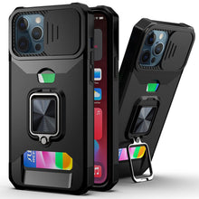 Load image into Gallery viewer, Slide Camera Cover Kickstand Card Wallet Case for iPhone11 X XS 8 Shockproof Protective Phone Case Wallet Case for iPhone With Sliding Camera Case With Kickstand Magnetic Adjustable Ring Holder