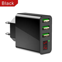 Load image into Gallery viewer, 3 Port USB Phone Charger LED Display EU Plug Total Max 3A Smart Fast Charger Mobile Wall Charger For Smartphones