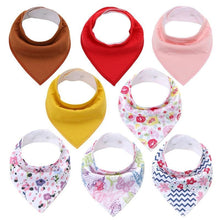 Load image into Gallery viewer, 8PCS/SET Comfortable Colorful 100% Organic Cotton Adjustable Snaps Bandana Saliva Bibs For Baby Boys & Girls Kids
