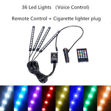 Load image into Gallery viewer, Interior Car Lights LED Car Strip Lights with Two-Line Waterproof Design RGB LED Strip Light With USB Wireless Remote Music Control Multiple Modes and Music Sync Under Dash Car Lighting with Car Charger, DC 12V