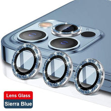 Load image into Gallery viewer, Glitter Diamond Camera Lens Protector For Iphone 13 Pro Max Mini Camera Metal Ring Glass For Iphone 12 11 Pro Max Protective Cap Diamond Glitter Camera Lens Protector On For Iphone