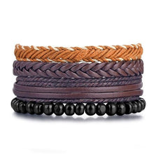 Load image into Gallery viewer, Vintage Black Bead Bracelets For Men Fashion Hollow Triangle Leather Bracelet & Bangles Multilayer Wide Wrap Jewelry For Men and Women